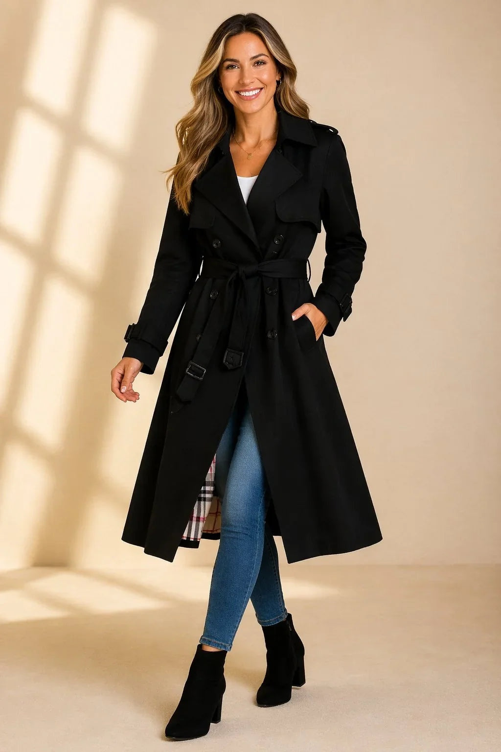 Marguerite | Women's Long Trench Jacket Double Breasted with Belt