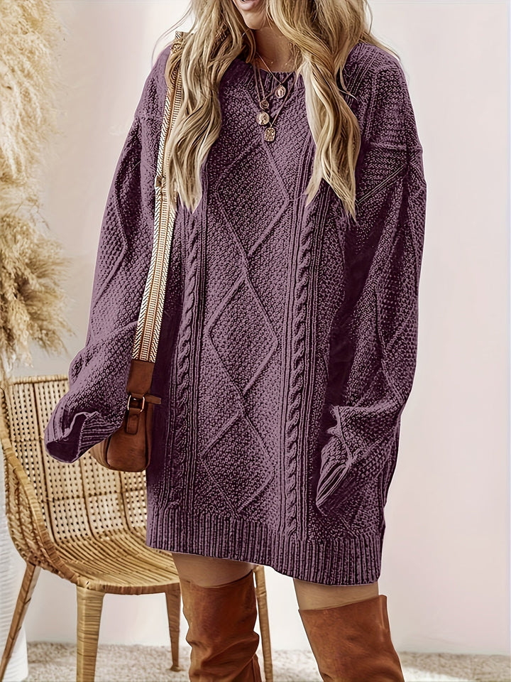 Marisol | Women's Cable Knit Sweater Dress Long Sleeve Mini