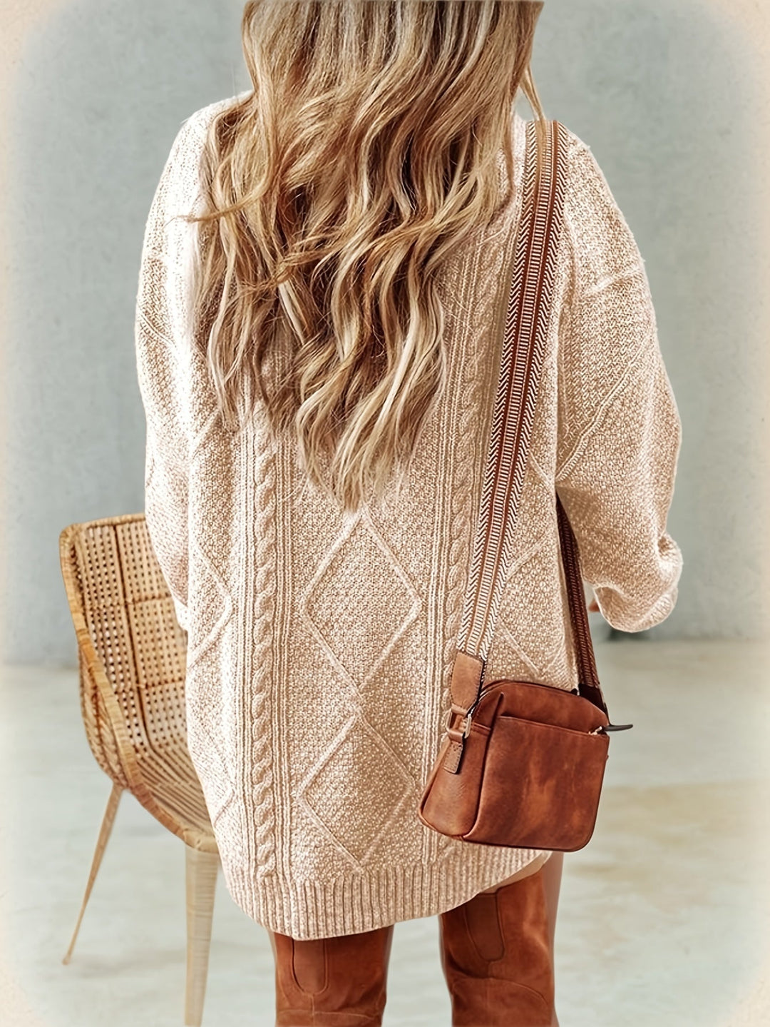 Marisol | Women's Cable Knit Sweater Dress Long Sleeve Mini