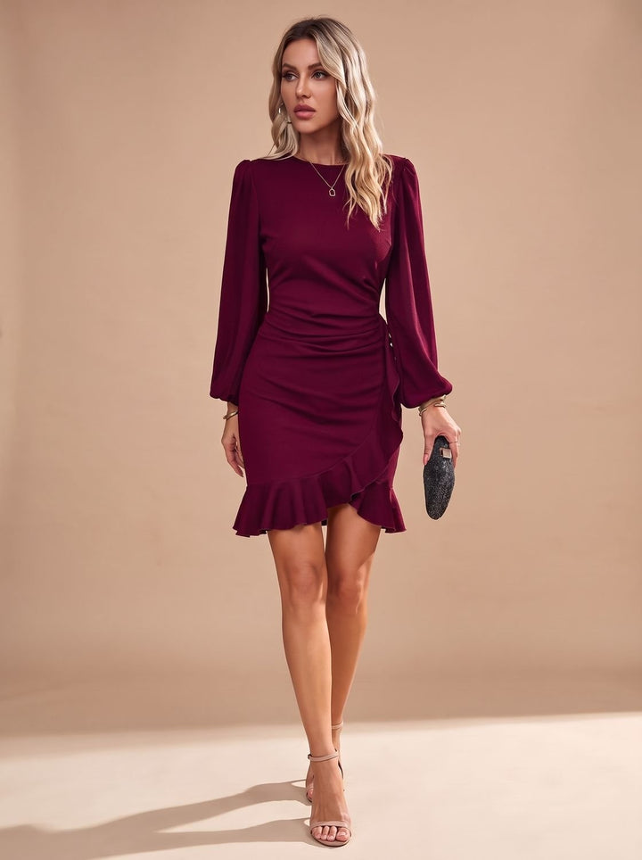 Marisol | Women's Long Sleeve Mini Cocktail Dress with Ruffle Hem