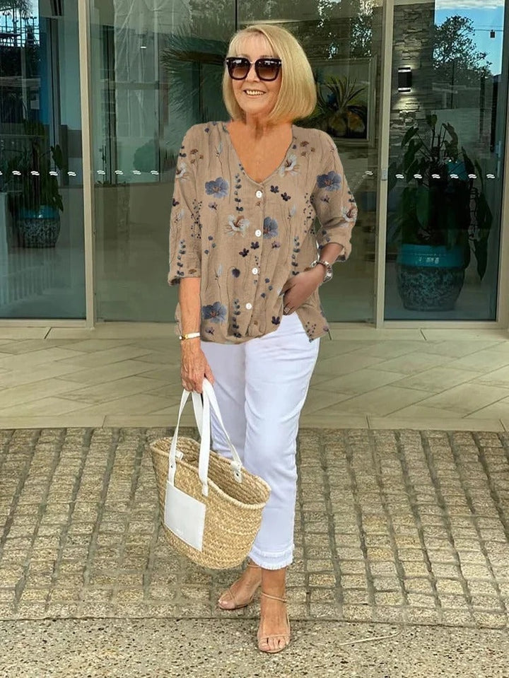 Marit | Blouses Dames met Bloemenprint V-hals Knopen