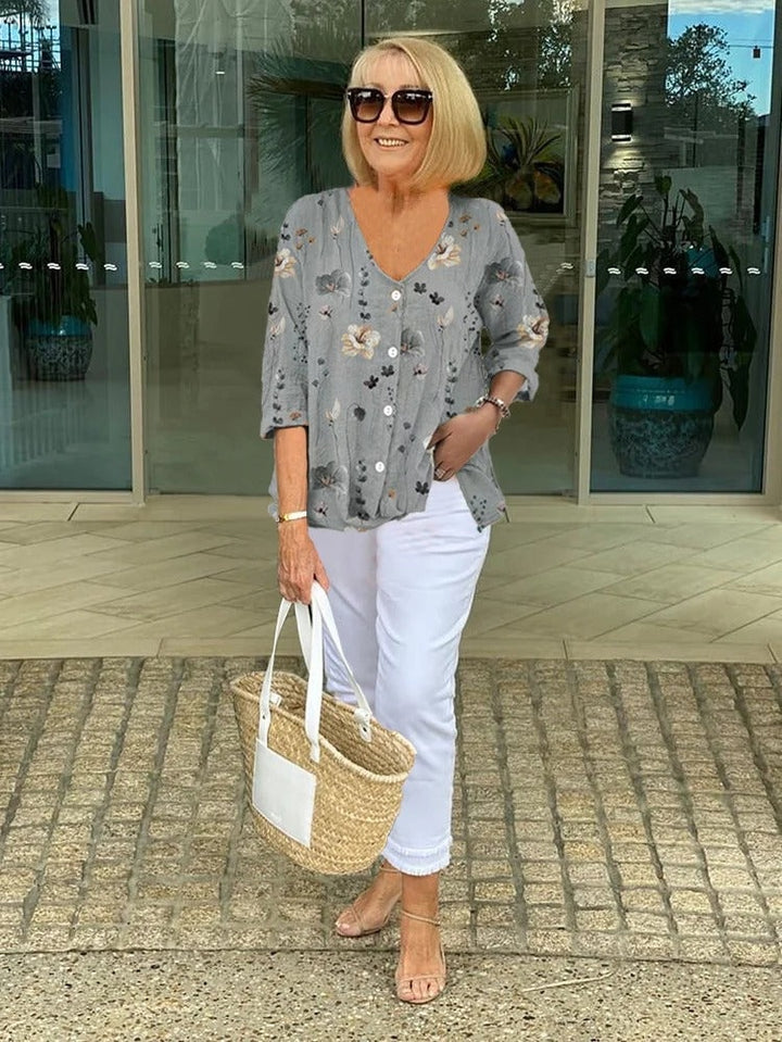 Marit | Blouses Dames met Bloemenprint V-hals Knopen