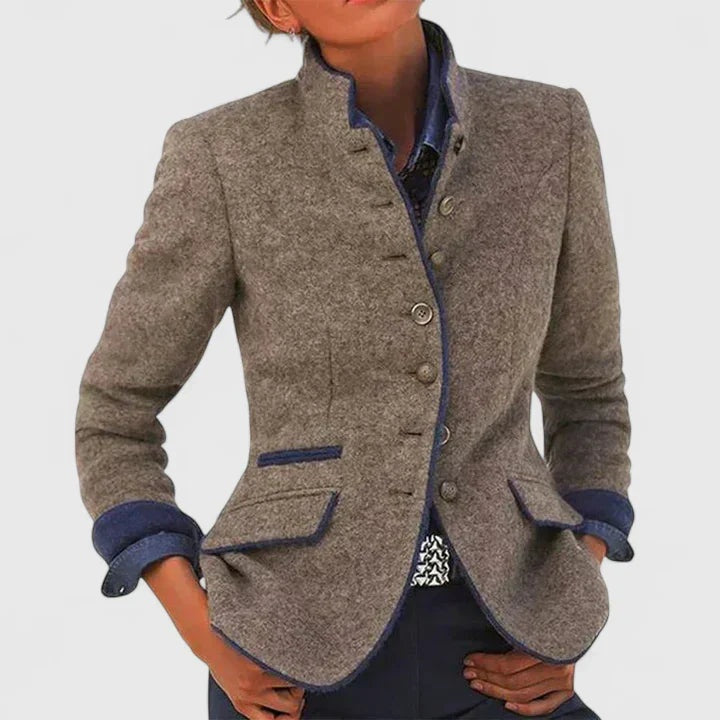 Marit | Colbert Dames Wol Staande Kraag Contrast Afwerking