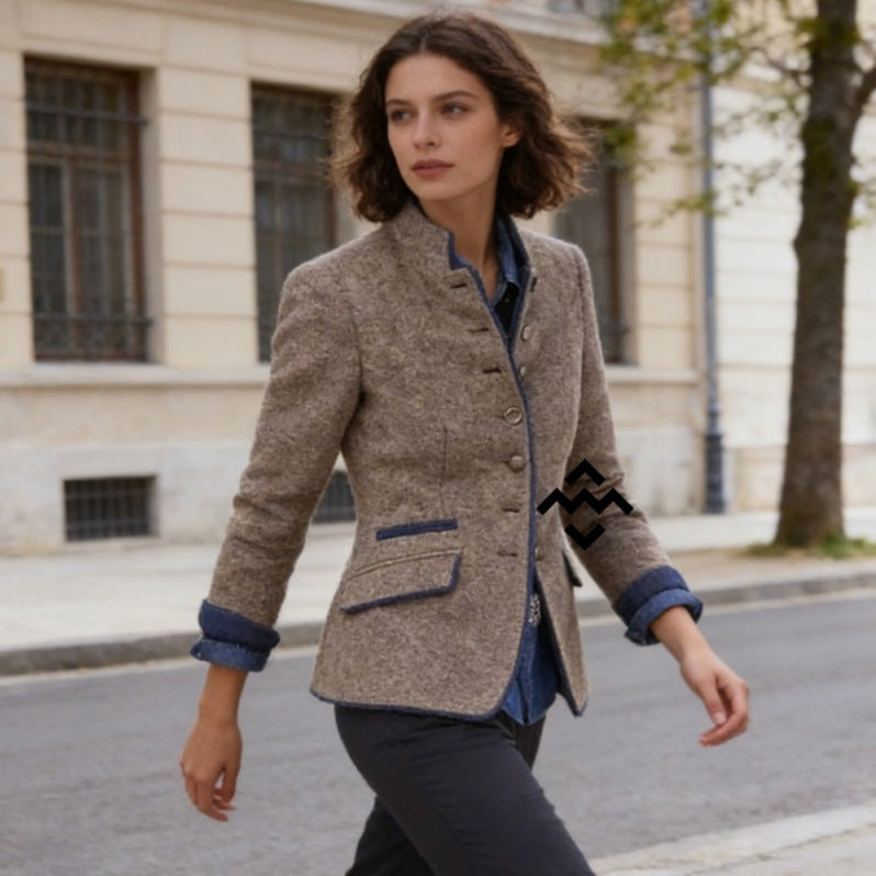 Marit | Colbert Dames Wol Staande Kraag Contrast Afwerking