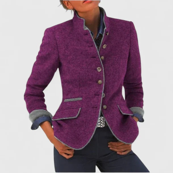 Marit | Colbert Dames Wol Staande Kraag Contrast Afwerking