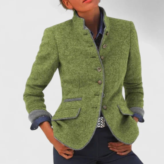 Marit | Colbert Dames Wol Staande Kraag Contrast Afwerking