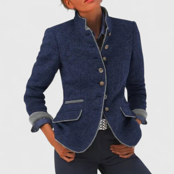 Marit | Colbert Dames Wol Staande Kraag Contrast Afwerking