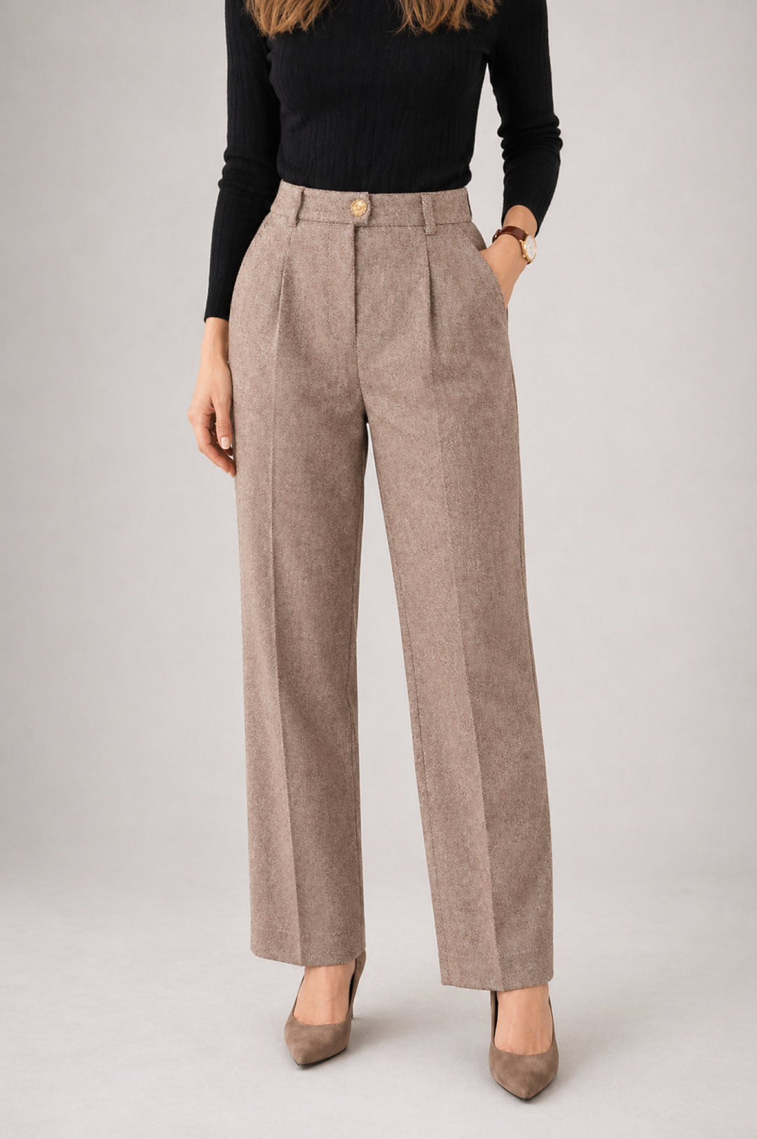 Marit | Dames Broeken Hoge Taille Wide Leg Geplooide Broek