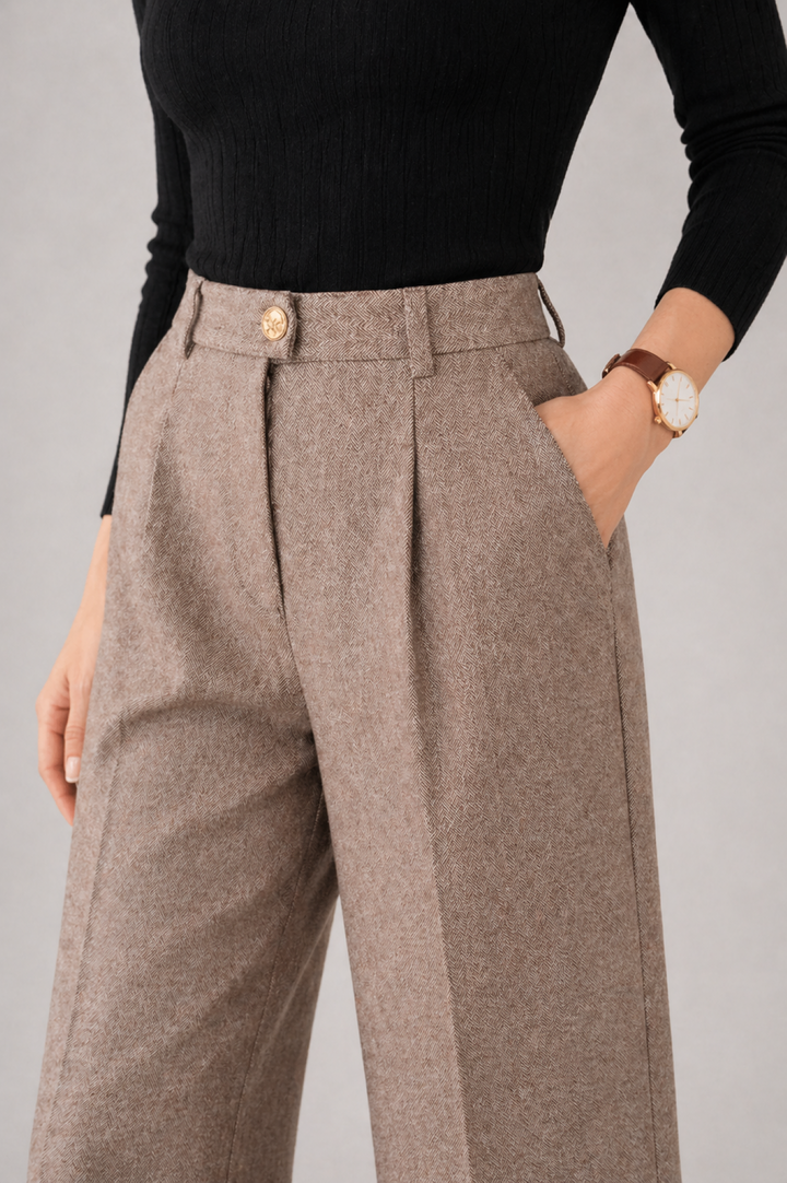 Marit | Dames Broeken Hoge Taille Wide Leg Geplooide Broek