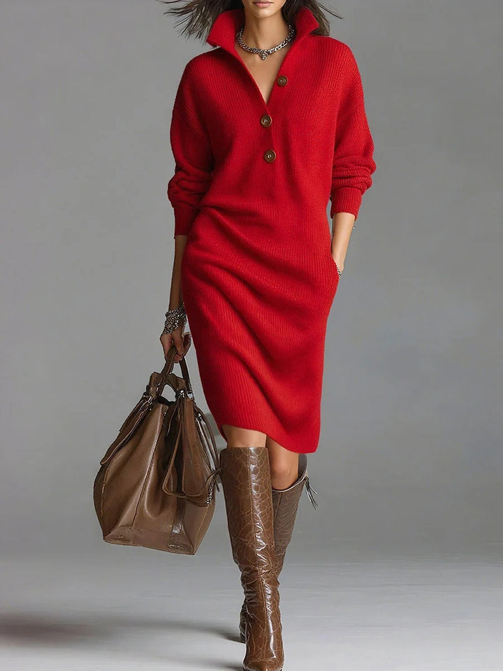 Marit | Gebreide Jurk Dames Lange Mouwen Herfst