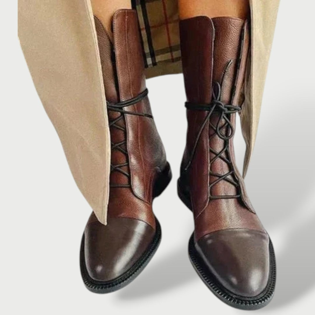 Marit | Leren Enkellaarsjes Dames Veters Cap-Toe