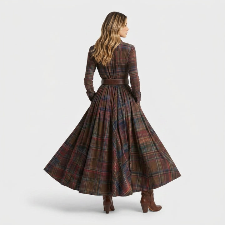 Marjolein | Maxi Blousejurk met Lange Mouwen Dames Herfst Ruitpatroon