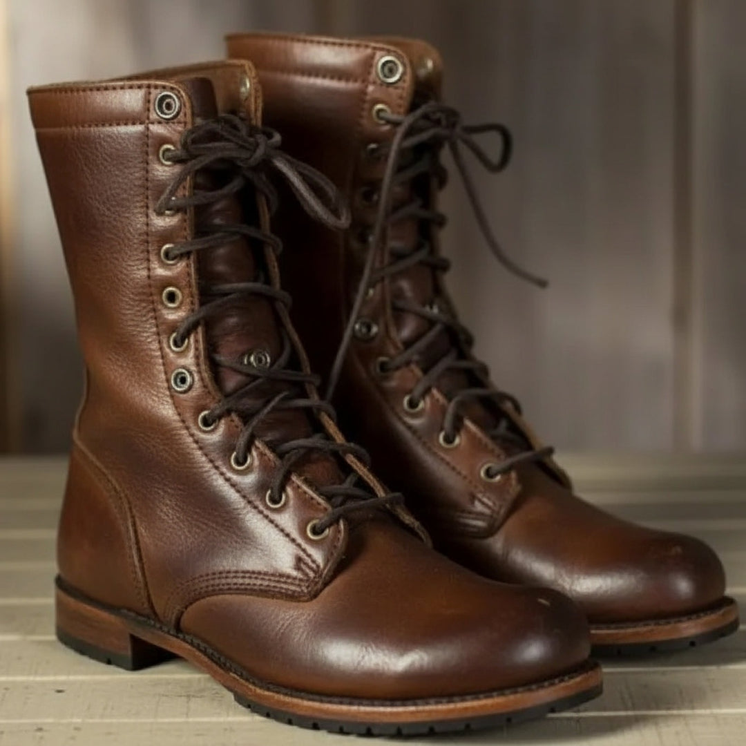 Marleen | Bootschoenen Dames Leer Vetersluiting Hoge Schacht
