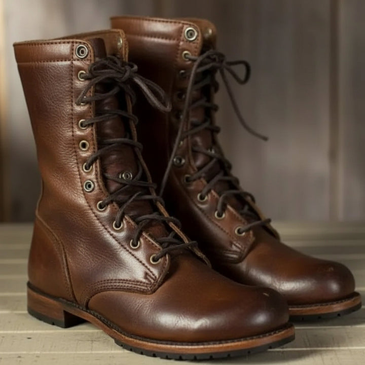 Marleen | Bootschoenen Dames Leer Vetersluiting Hoge Schacht