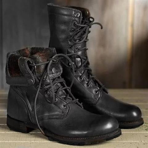 Marleen | Bootschoenen Dames Leer Vetersluiting Hoge Schacht