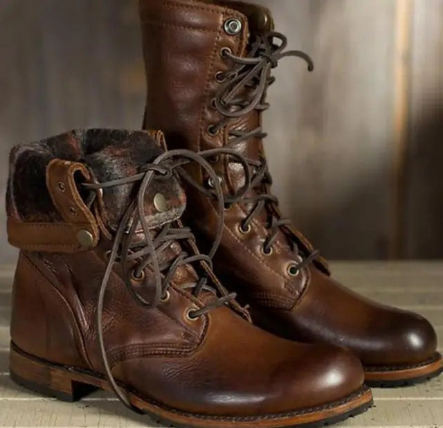 Marleen | Bootschoenen Dames Leer Vetersluiting Hoge Schacht