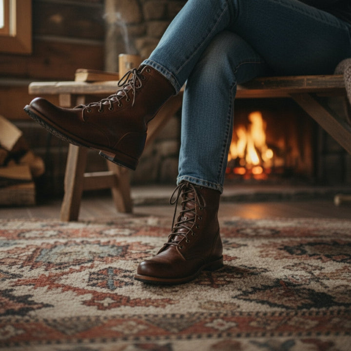 Marleen | Bootschoenen Dames Leer Vetersluiting Hoge Schacht