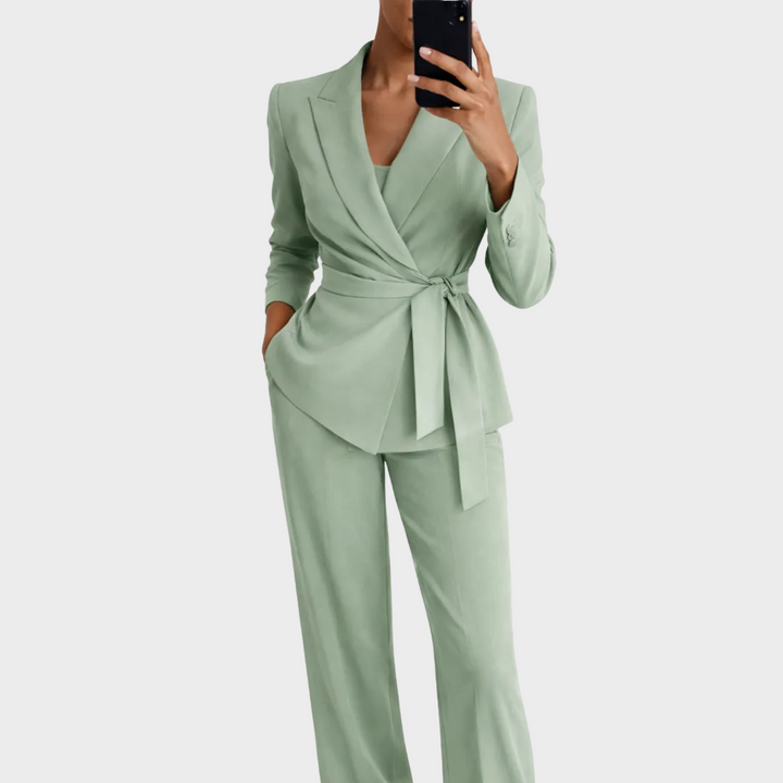 Marleen | Mantelpak Dames Blazer met Strik Wijde Broek