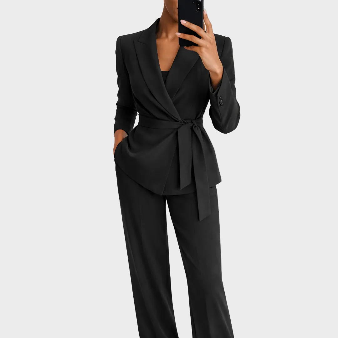 Marleen | Mantelpak Dames Blazer met Strik Wijde Broek