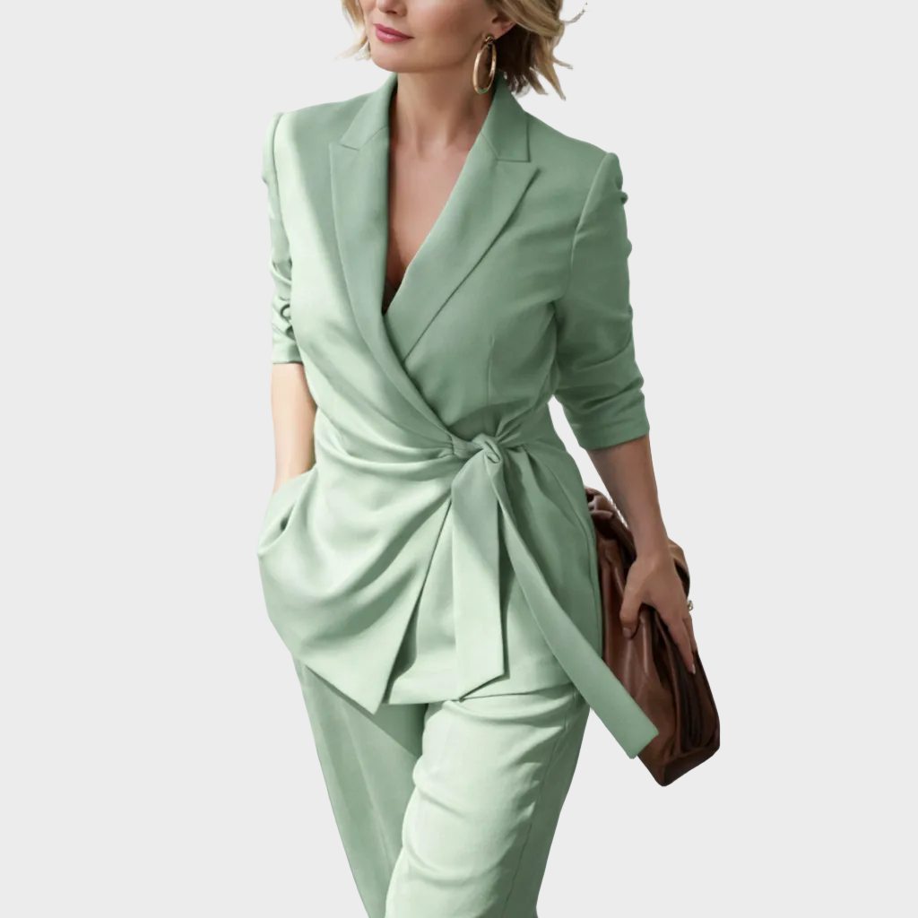 Marleen | Mantelpak Dames Blazer met Strik Wijde Broek