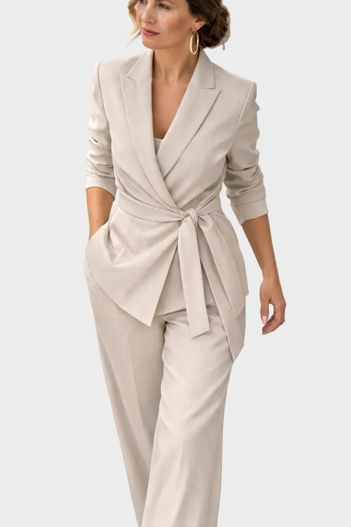 Marleen | Mantelpak Dames Blazer met Strik Wijde Broek