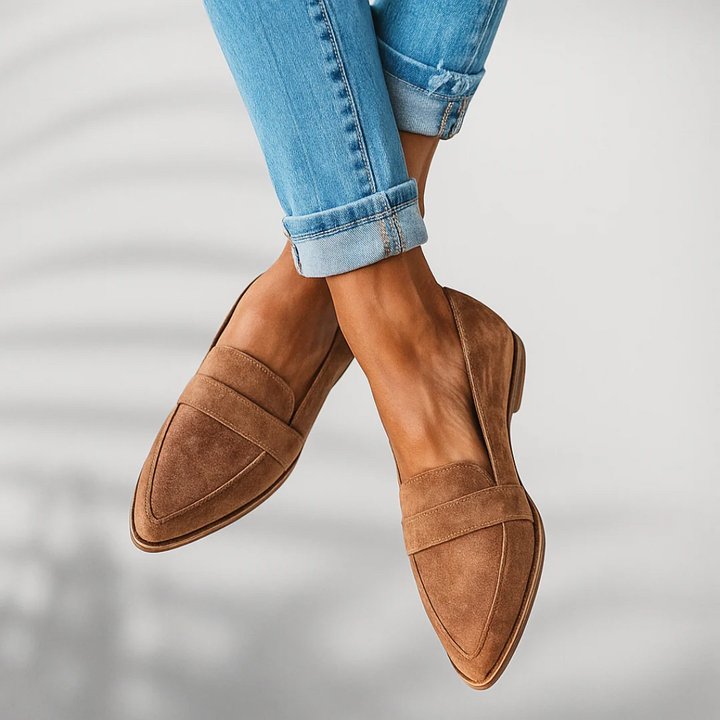 Marleen | Penny Loafers Dames Suède Platte Zool
