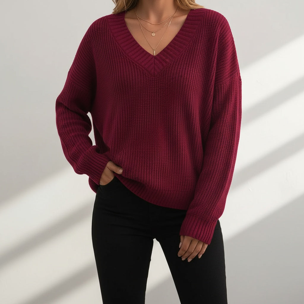 Marleen | Trui met V Hals Dames Gebreid Sweater
