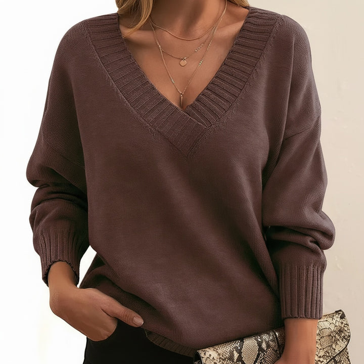 Marleen | Trui met V Hals Dames Gebreid Sweater