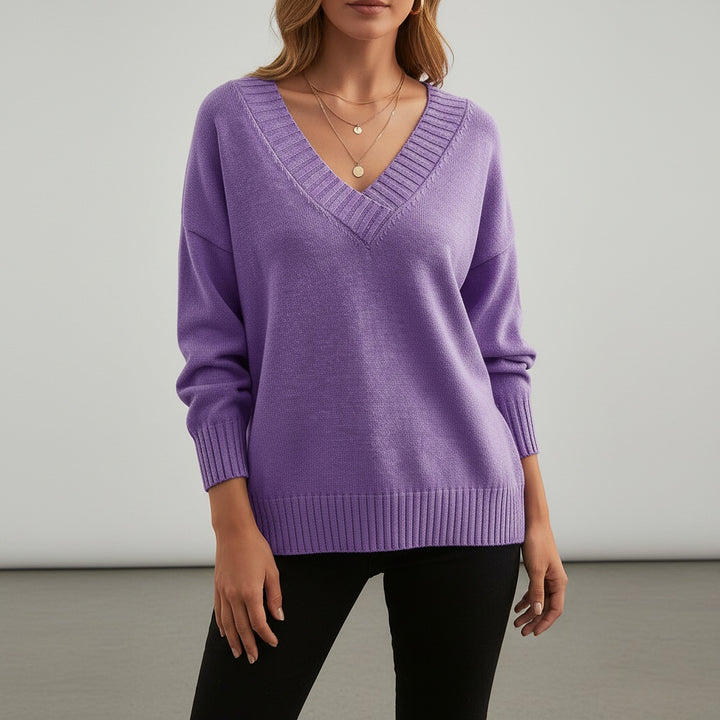 Marleen | Trui met V Hals Dames Gebreid Sweater