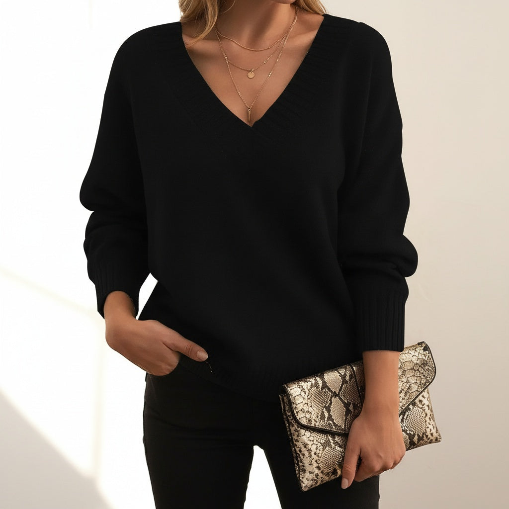 Marleen | Trui met V Hals Dames Gebreid Sweater