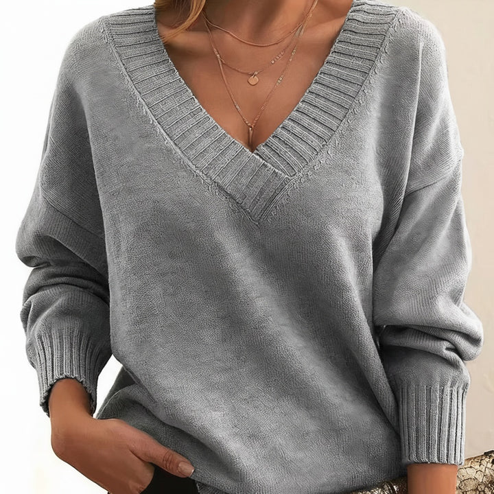 Marleen | Trui met V Hals Dames Gebreid Sweater