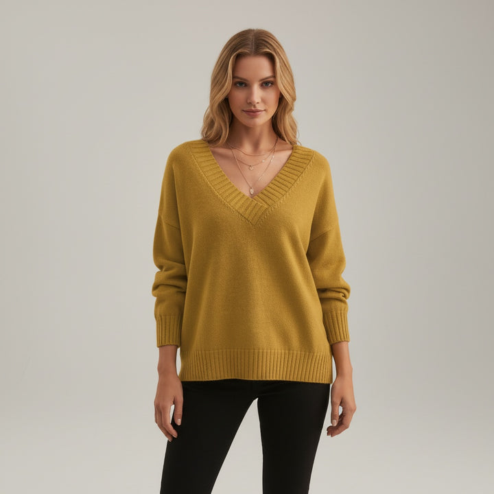 Marleen | Trui met V Hals Dames Gebreid Sweater