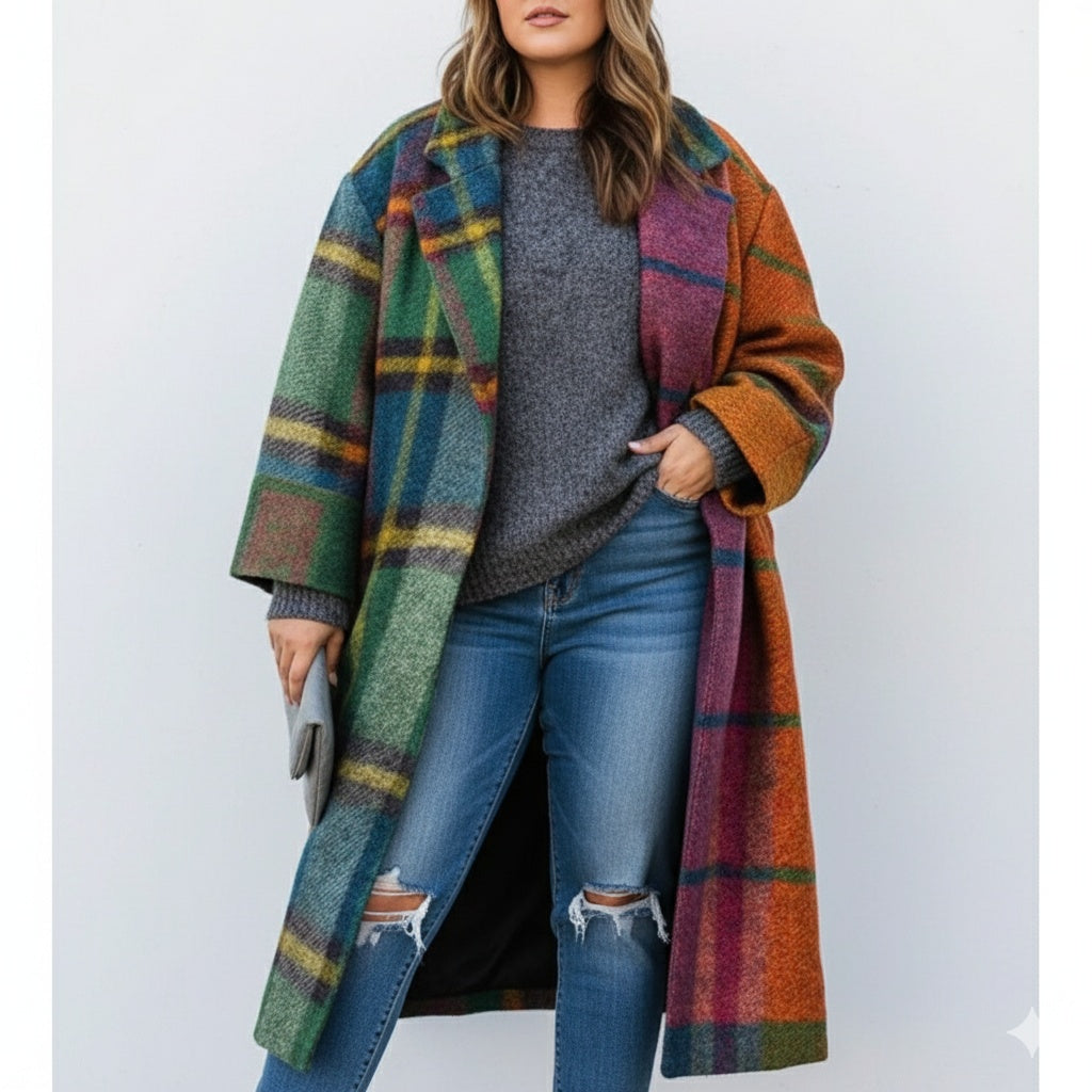 Matilda | Women's Oversized Plaid Long Wool Coat with Lapel Collar