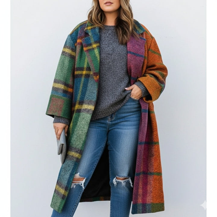 Matilda | Women's Oversized Plaid Long Wool Coat with Lapel Collar