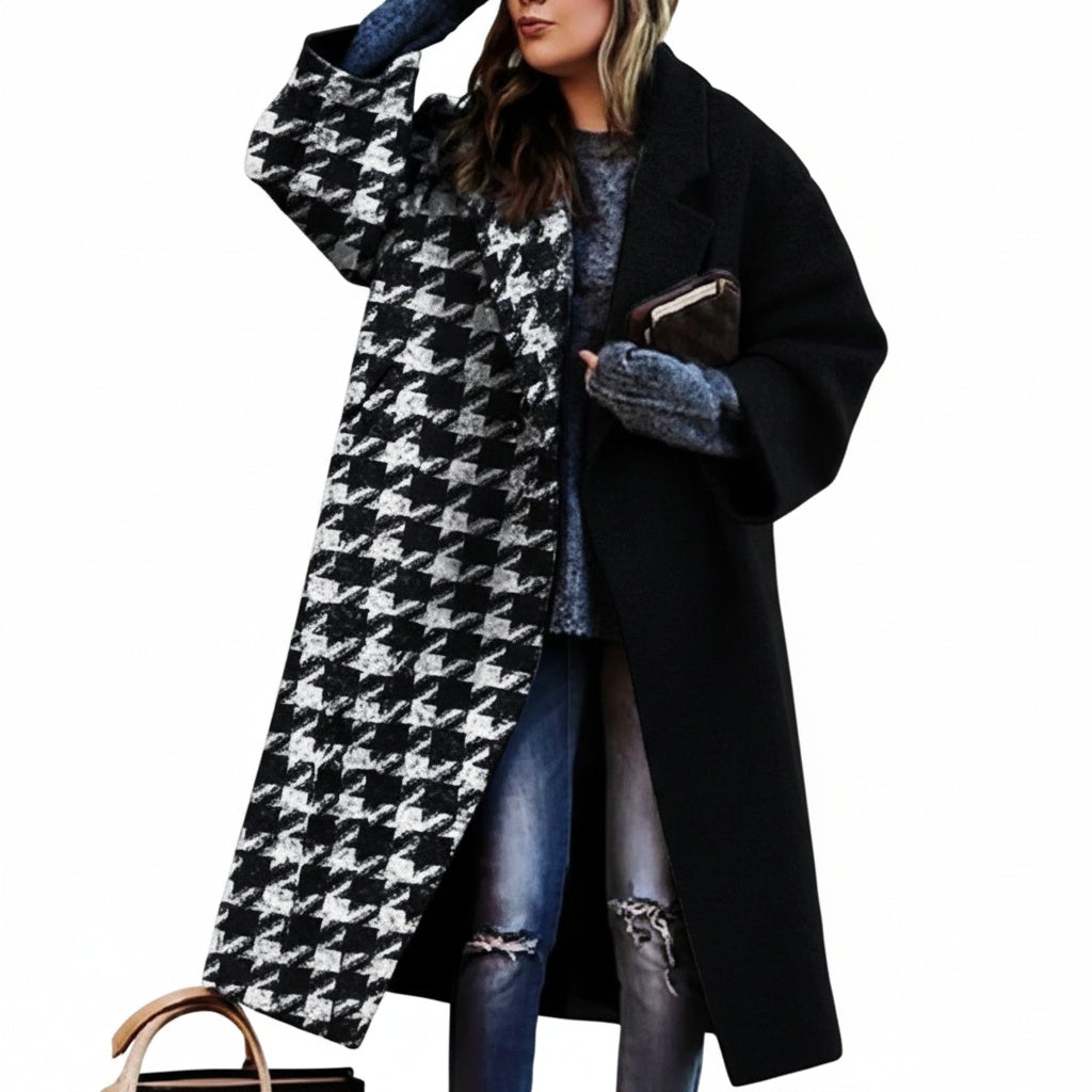 Matilda | Women's Oversized Plaid Long Wool Coat with Lapel Collar