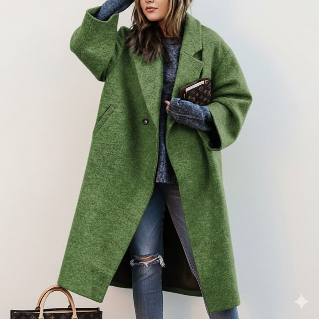 Matilda | Women's Oversized Plaid Long Wool Coat with Lapel Collar
