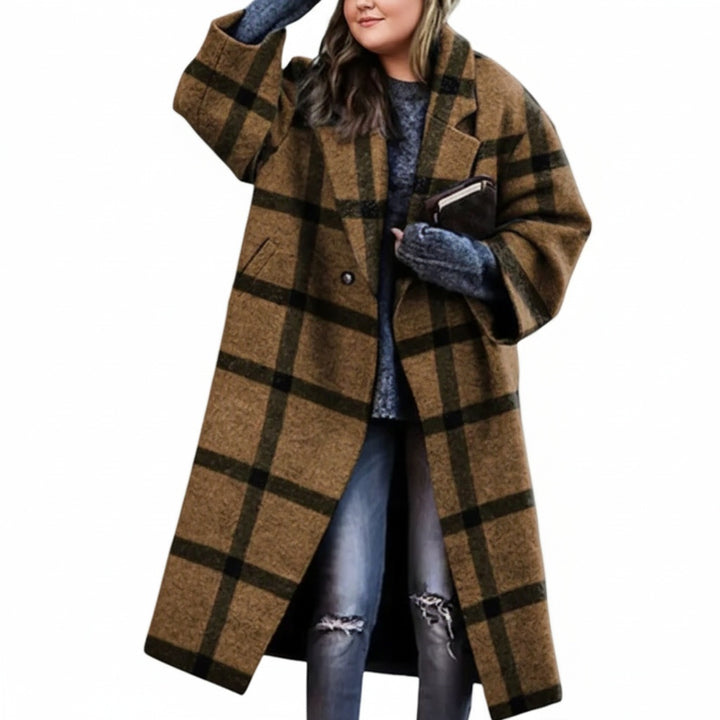 Matilda | Women's Oversized Plaid Long Wool Coat with Lapel Collar