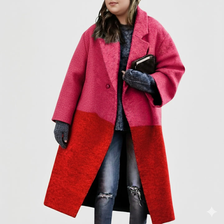 Matilda | Women's Oversized Plaid Long Wool Coat with Lapel Collar