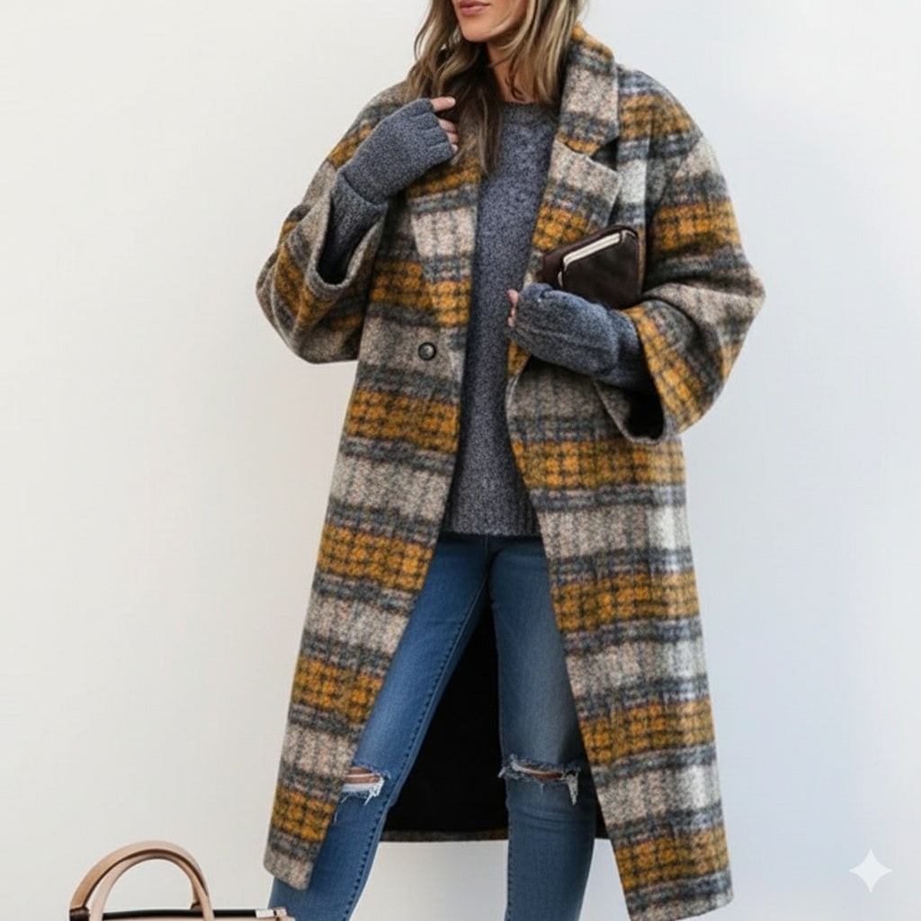 Matilda | Women's Oversized Plaid Long Wool Coat with Lapel Collar