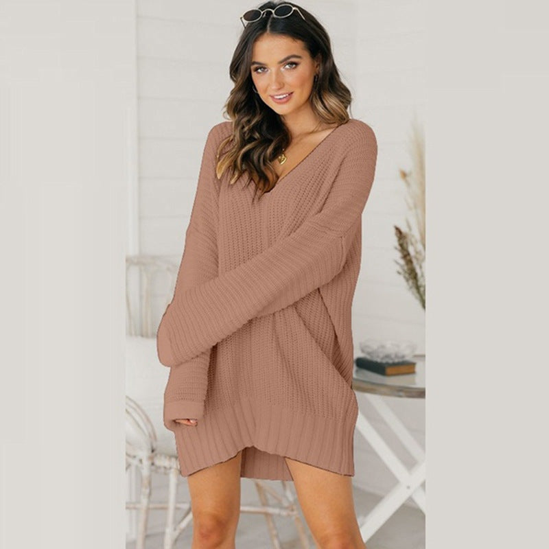 Matilda | Women's Oversized V-Neck Sweater Dress Chunky Knit