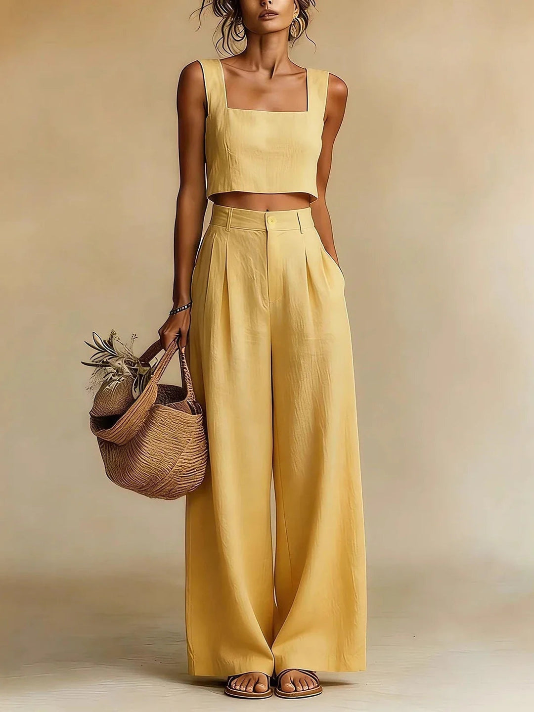 Maud | Dames Broeken Set Broek Flared Hoge Taille met Crop Top