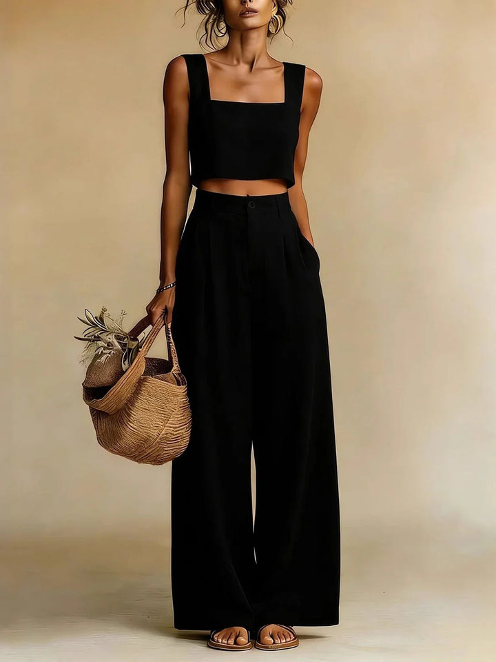 Maud | Dames Broeken Set Broek Flared Hoge Taille met Crop Top