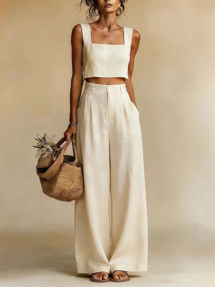 Maud | Dames Broeken Set Broek Flared Hoge Taille met Crop Top