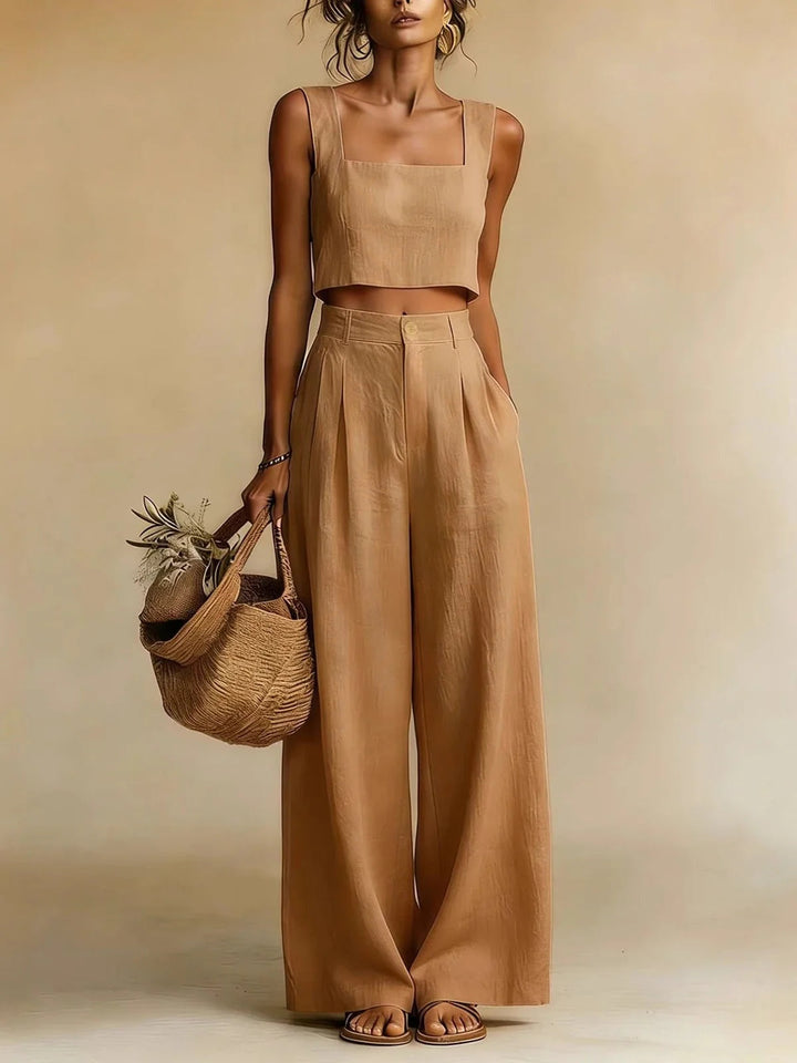Maud | Dames Broeken Set Broek Flared Hoge Taille met Crop Top