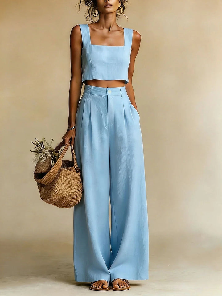 Maud | Dames Broeken Set Broek Flared Hoge Taille met Crop Top