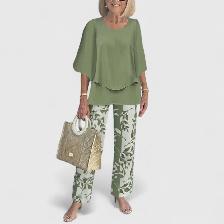 Maud | Dames Set Geprinte Broek en Gelaagde Top Dames Bloemenmotief