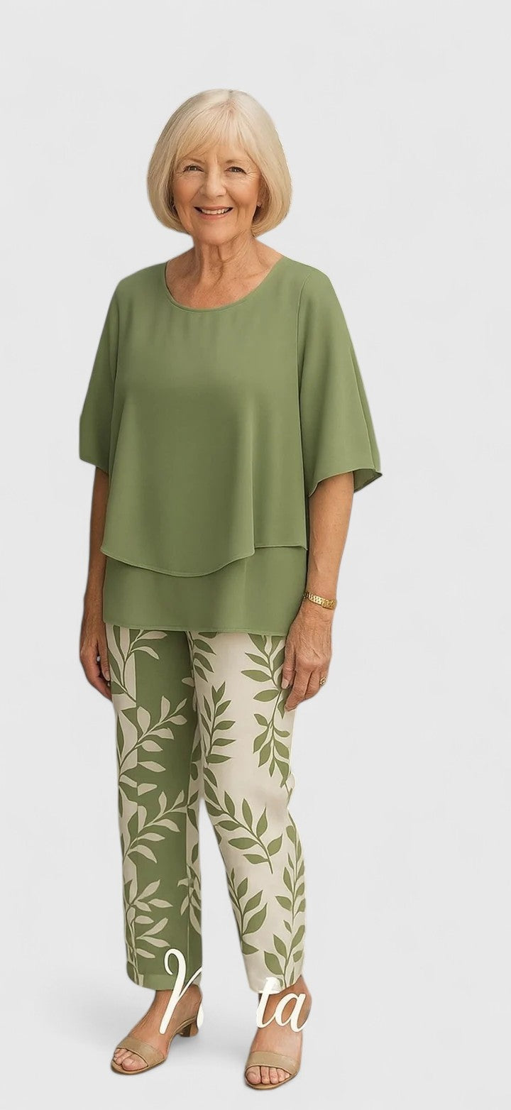 Maud | Dames Set Geprinte Broek en Gelaagde Top Dames Bloemenmotief