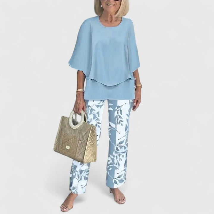 Maud | Dames Set Geprinte Broek en Gelaagde Top Dames Bloemenmotief