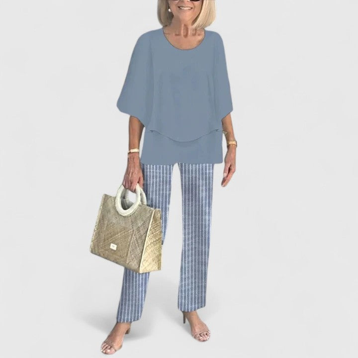 Maud | Dames Set Geprinte Broek en Gelaagde Top Dames Bloemenmotief