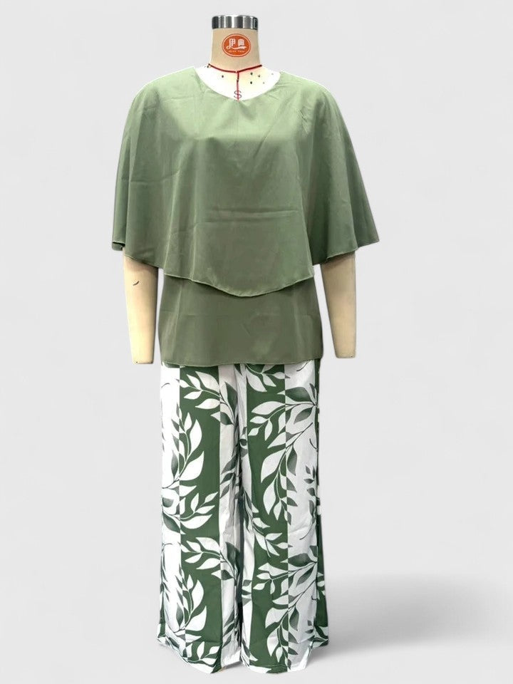 Maud | Dames Set Geprinte Broek en Gelaagde Top Dames Bloemenmotief